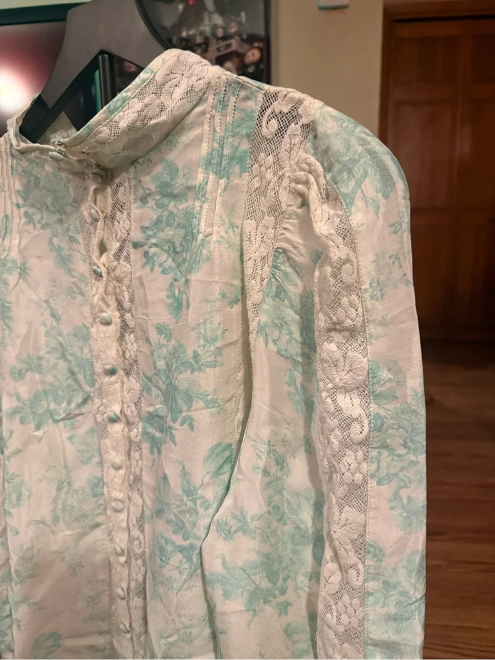 Loveshackfancy- White and Light Blue Floral Lace Blouse